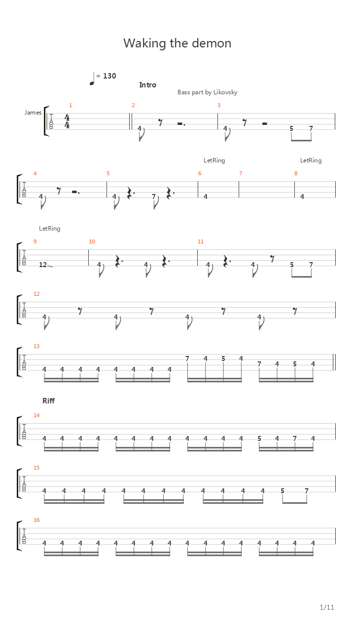 Waking The Deamon (Bass version)吉他谱