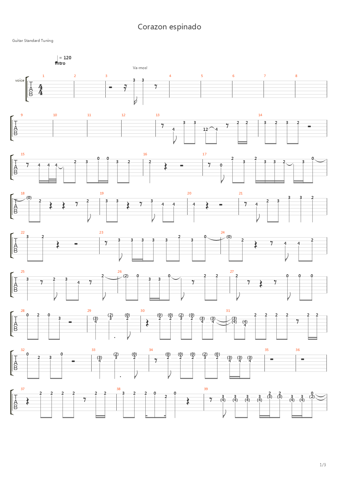 Corazon Espinado吉他谱
