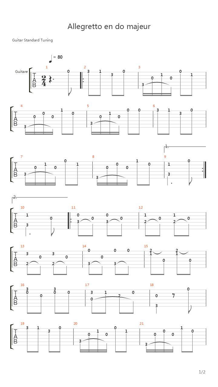 Allegretto En Do Majeur吉他谱