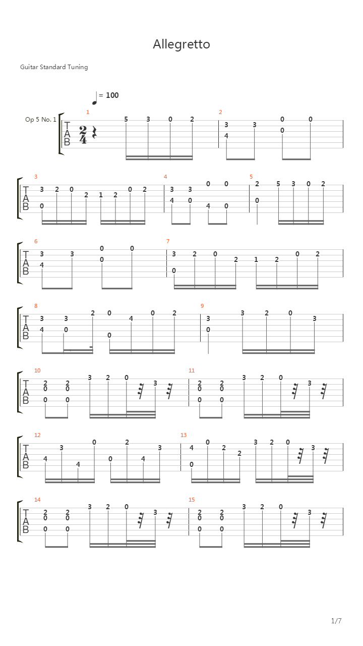 Allegretto Op5 No_12吉他谱