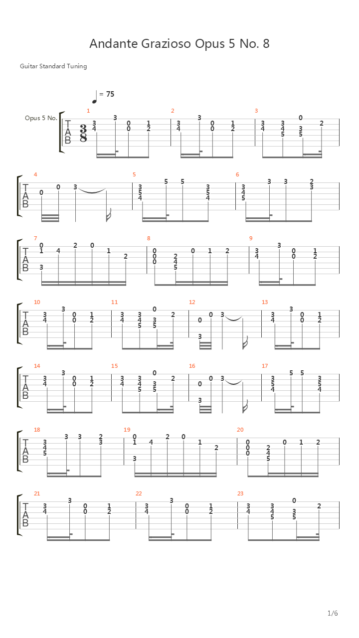 Andante Grazioso Opus 5 No. 8吉他谱