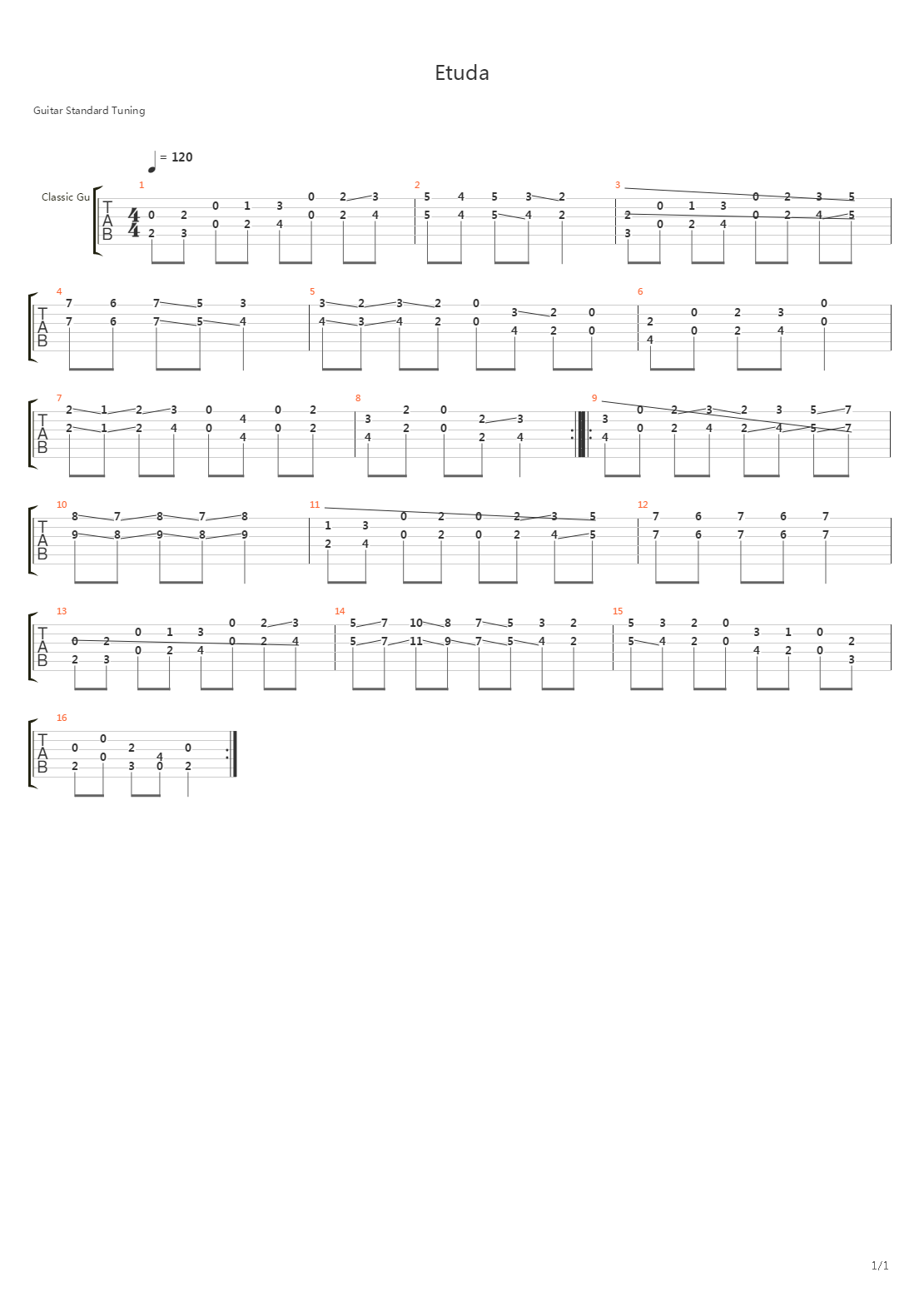 Etuda吉他谱