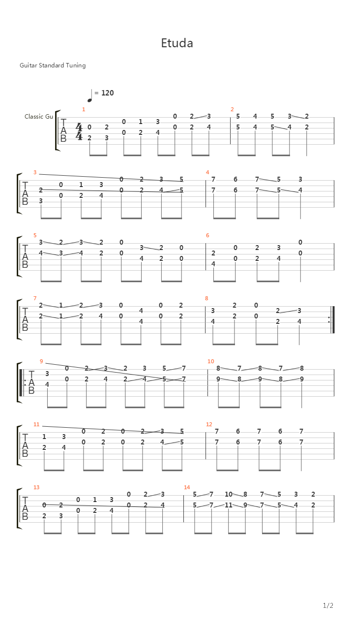 Etuda吉他谱