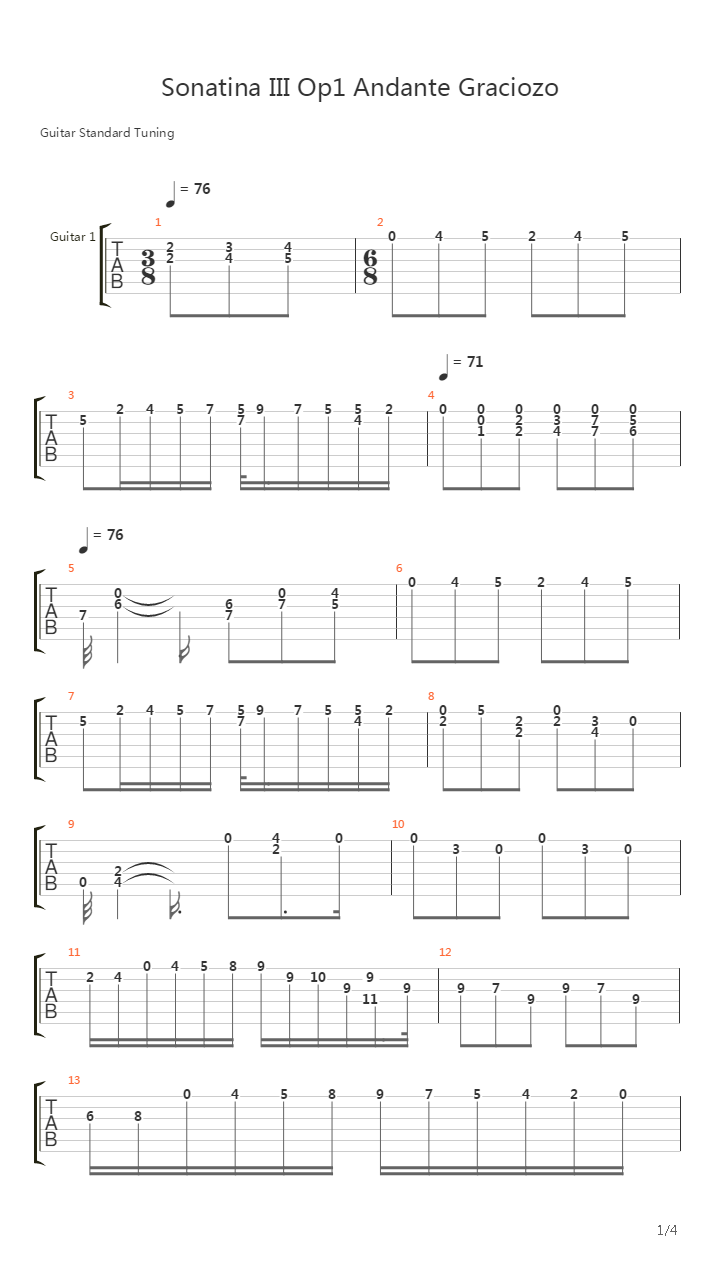 Sonatina III Op1 Andante Graciozo吉他谱