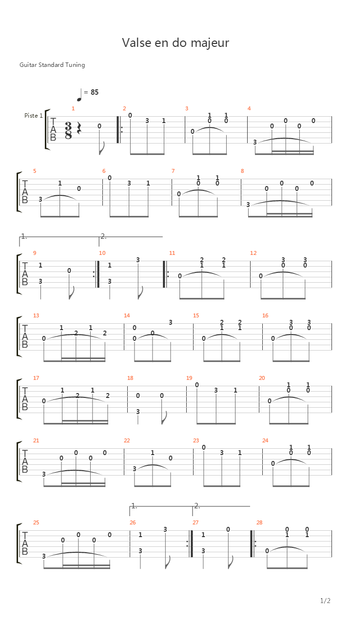 Valse En Do Majeur吉他谱