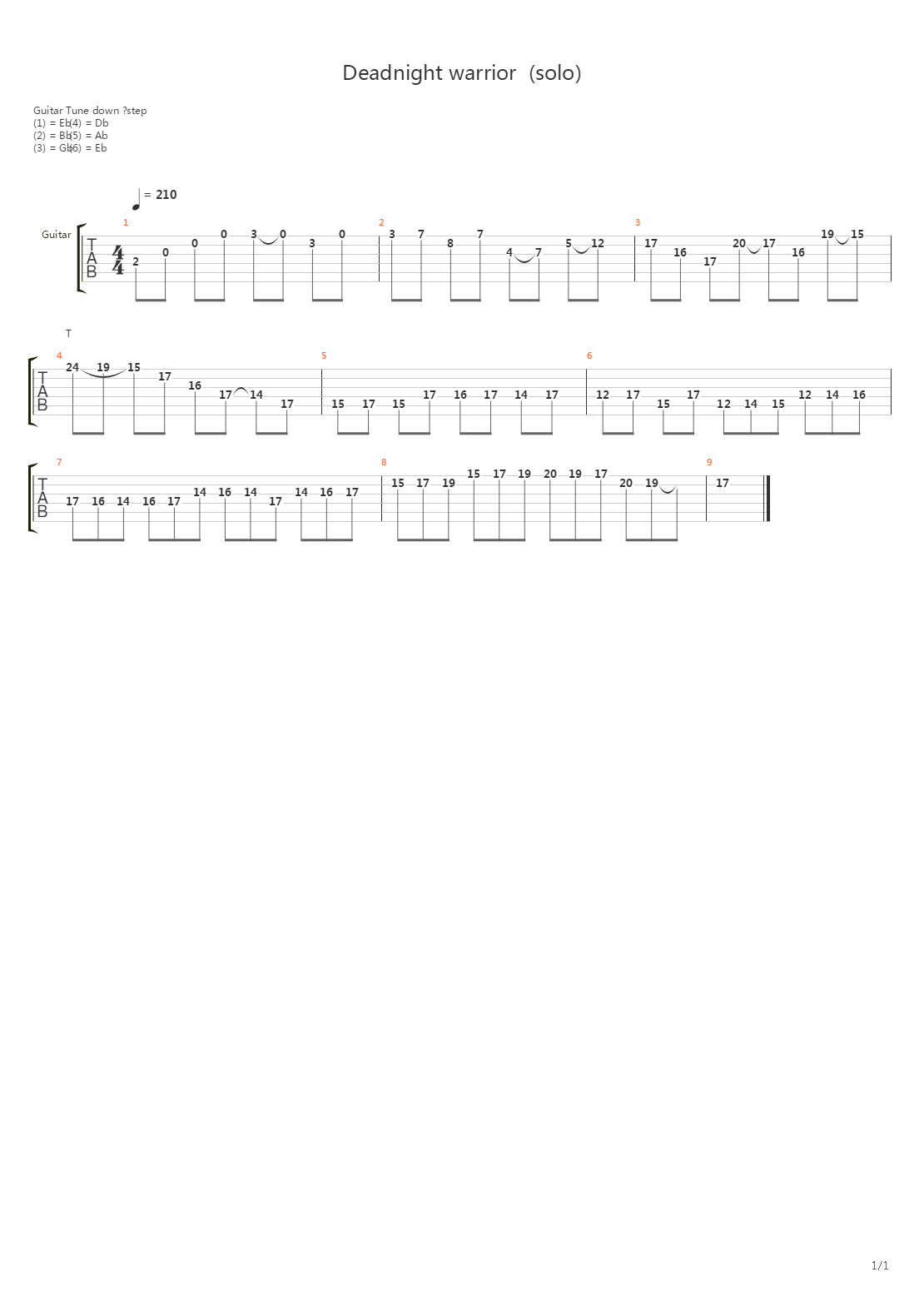Deadnight Warrior (Solo)吉他谱