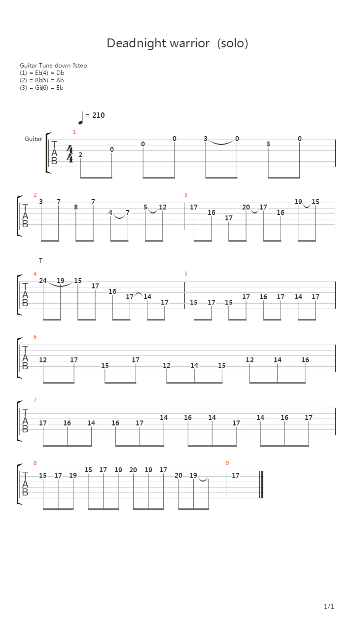 Deadnight Warrior (Solo)吉他谱