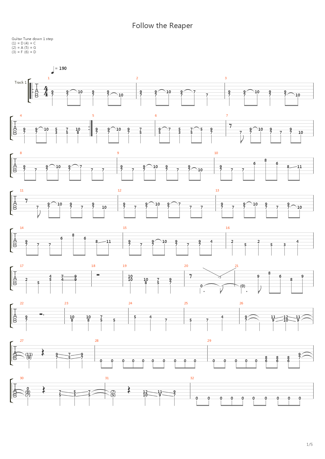 Follow the Reaper吉他谱