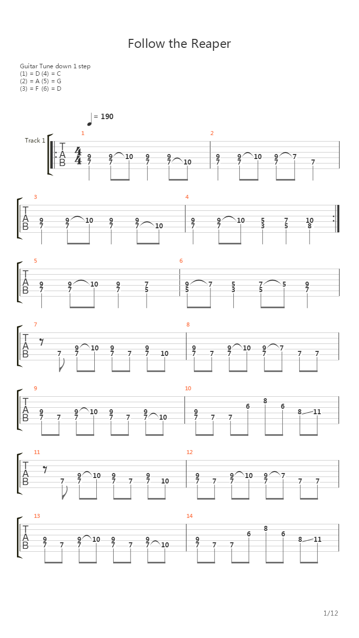 Follow the Reaper吉他谱