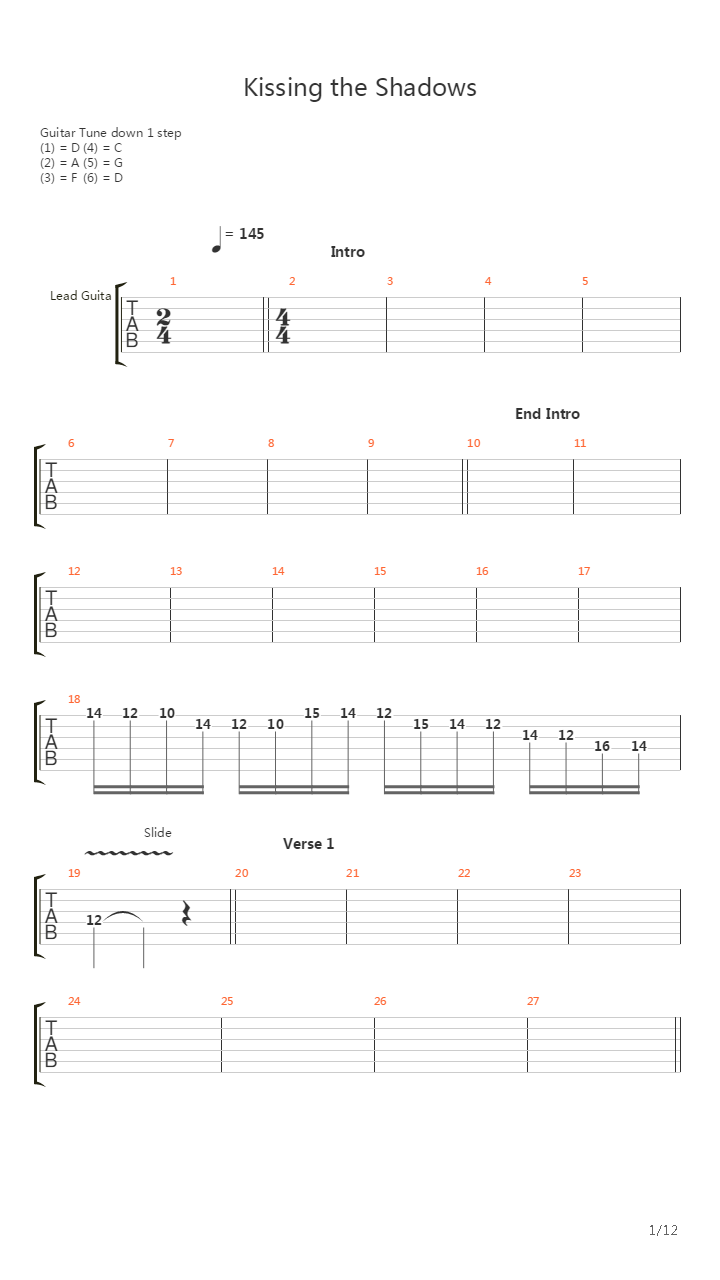 Kissing The Shadows吉他谱