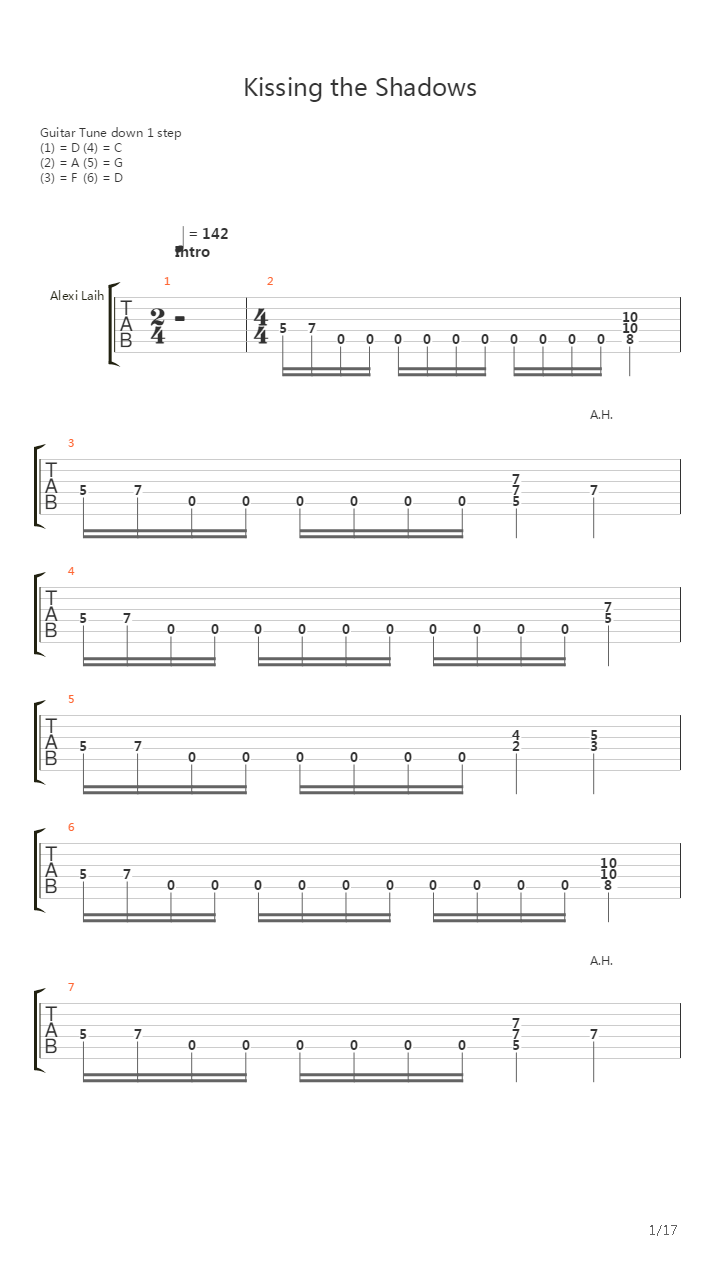 Kissing The Shadows吉他谱