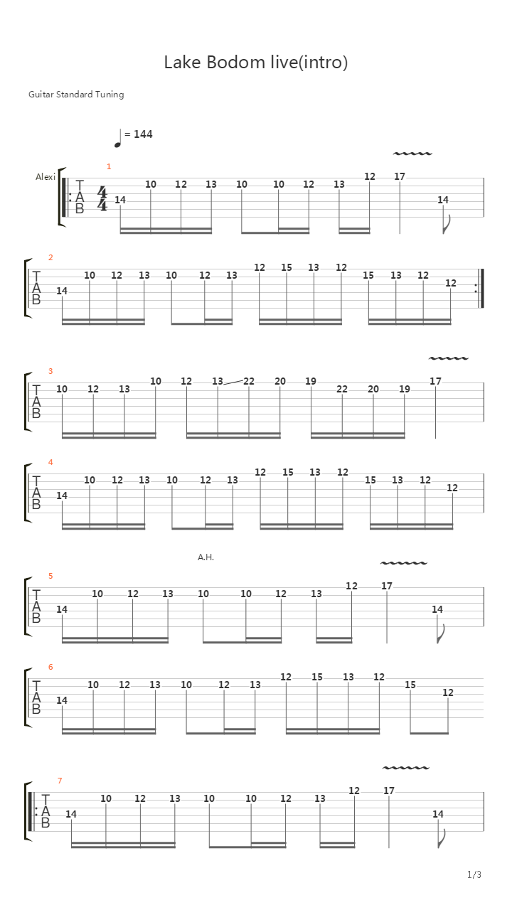 Lake Bodom live(intro)吉他谱
