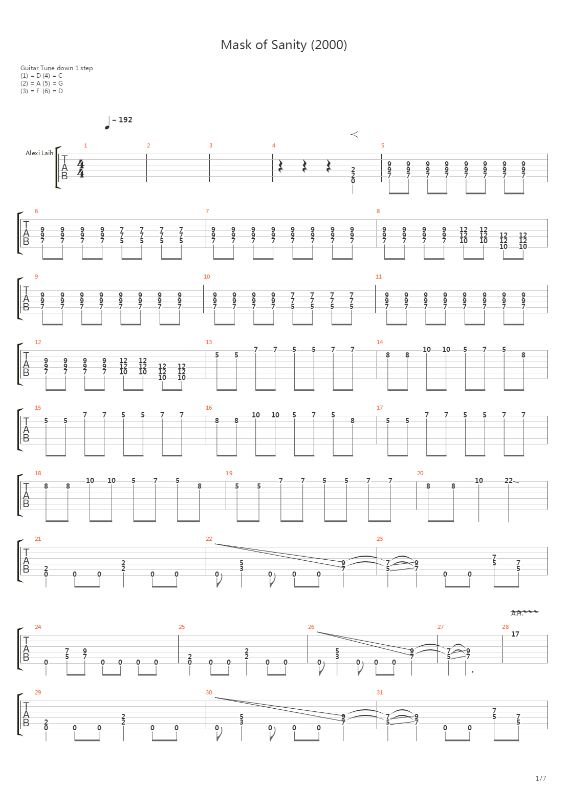 Mask Of Sanity吉他谱