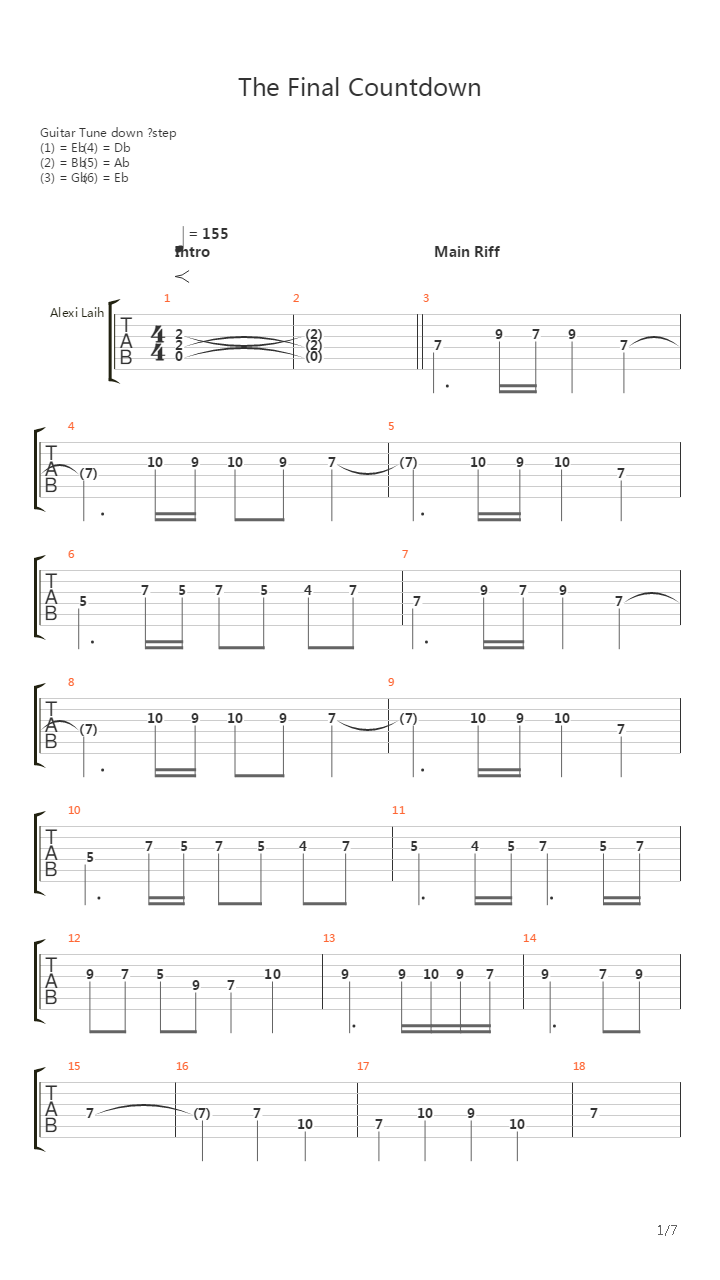 The Final Countdown吉他谱