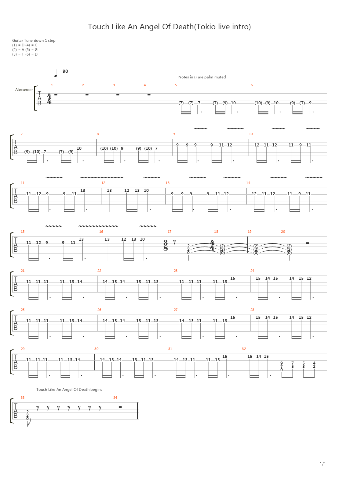 Touch Like An Angel Of Death (Tokio Live Intro)吉他谱