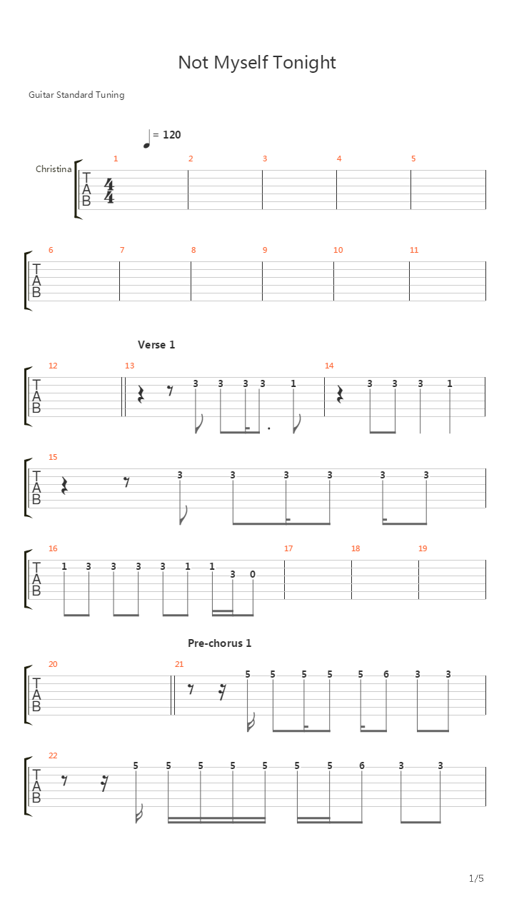 Not Myself Tonight吉他谱