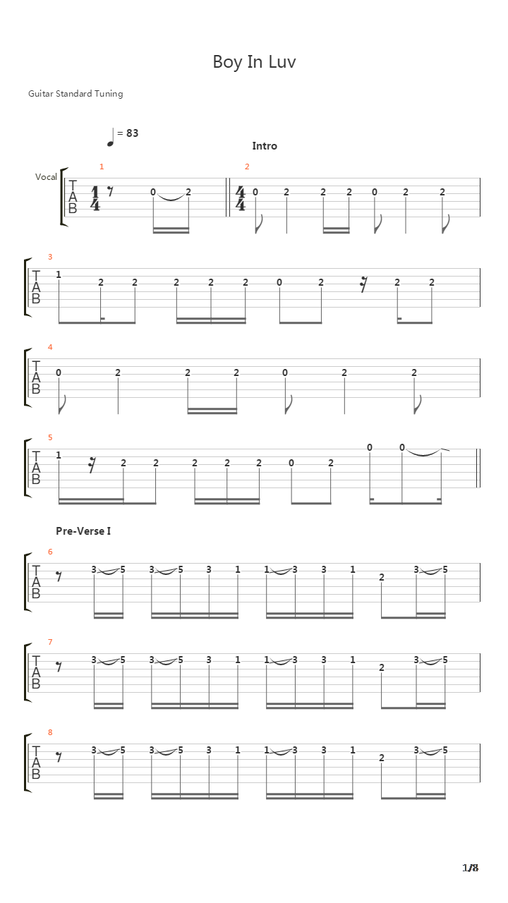 Boy In Luv吉他谱
