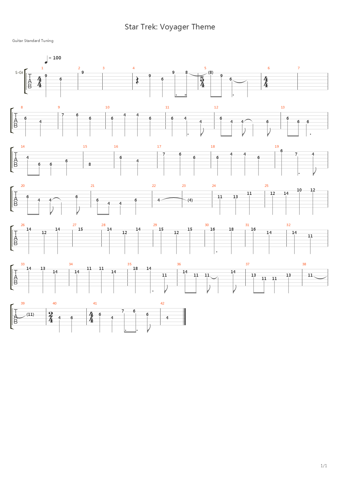 Star Trek Voyager Theme吉他谱
