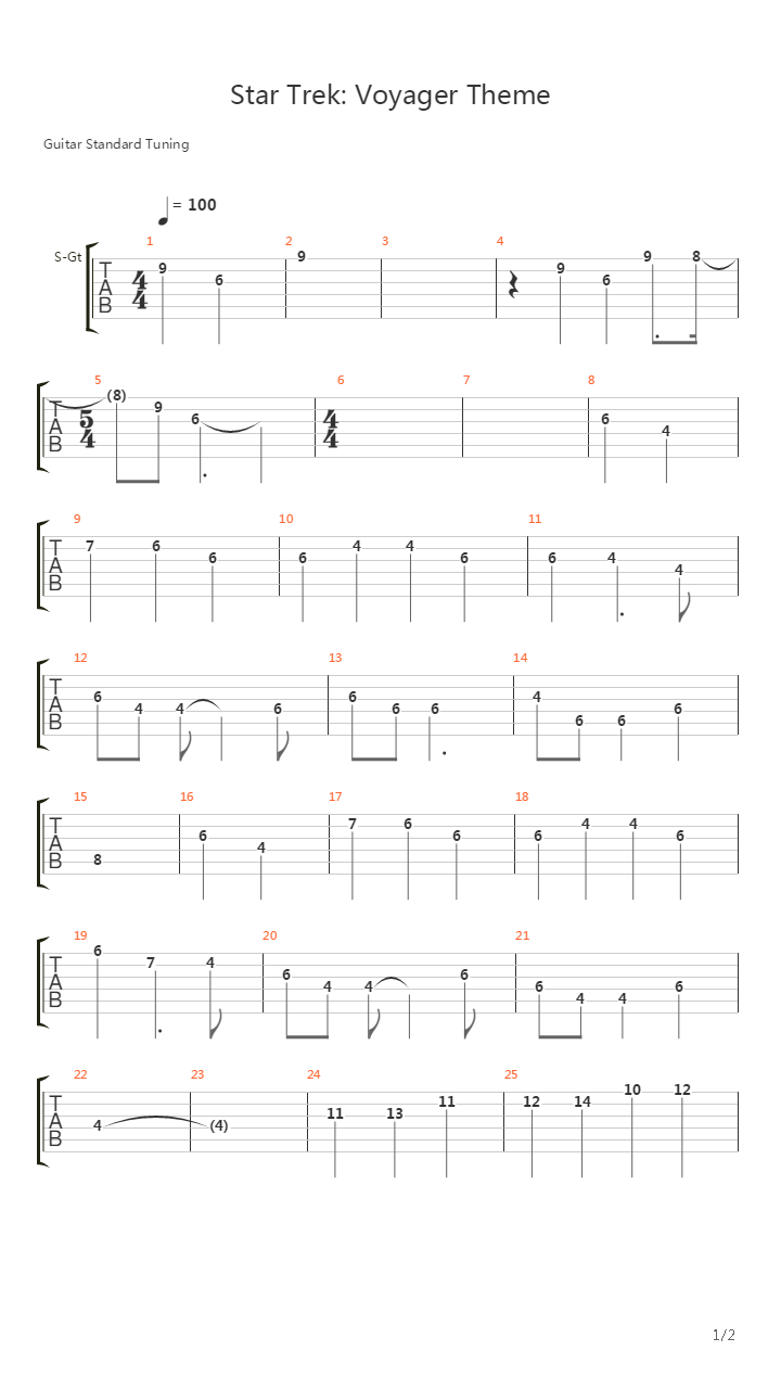 Star Trek Voyager Theme吉他谱