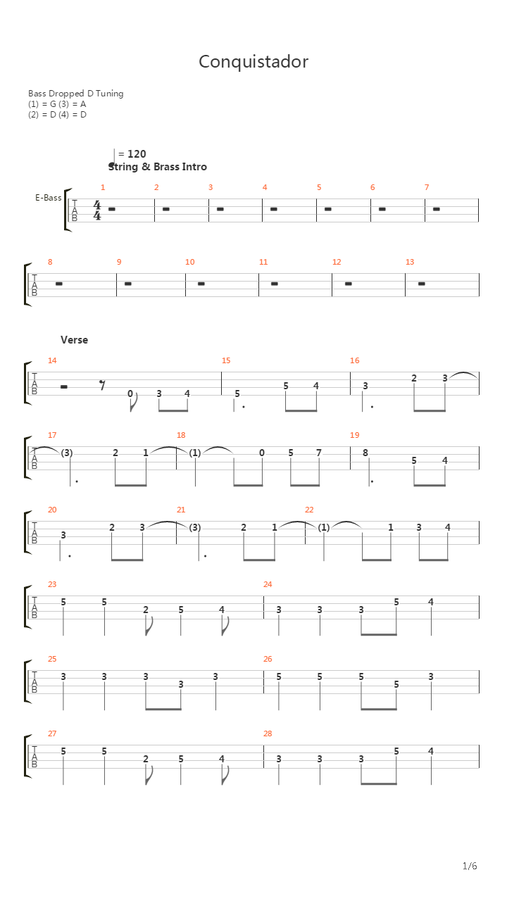 Conquistador吉他谱
