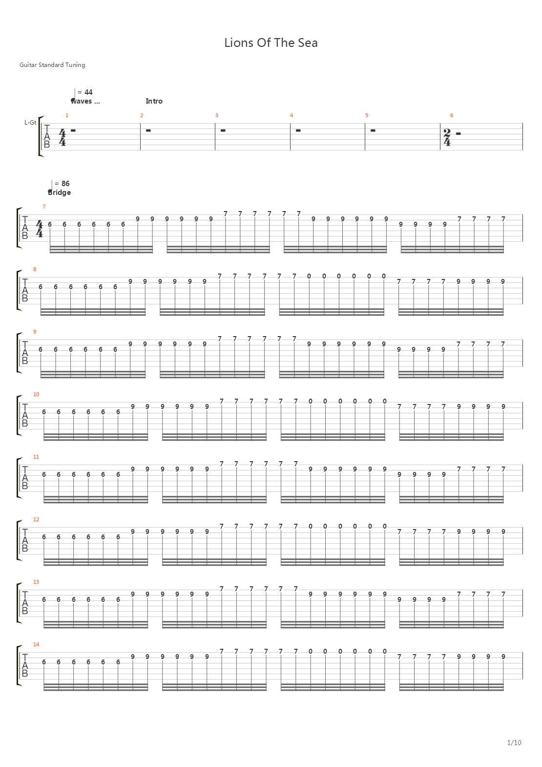 Lions Of The Sea吉他谱