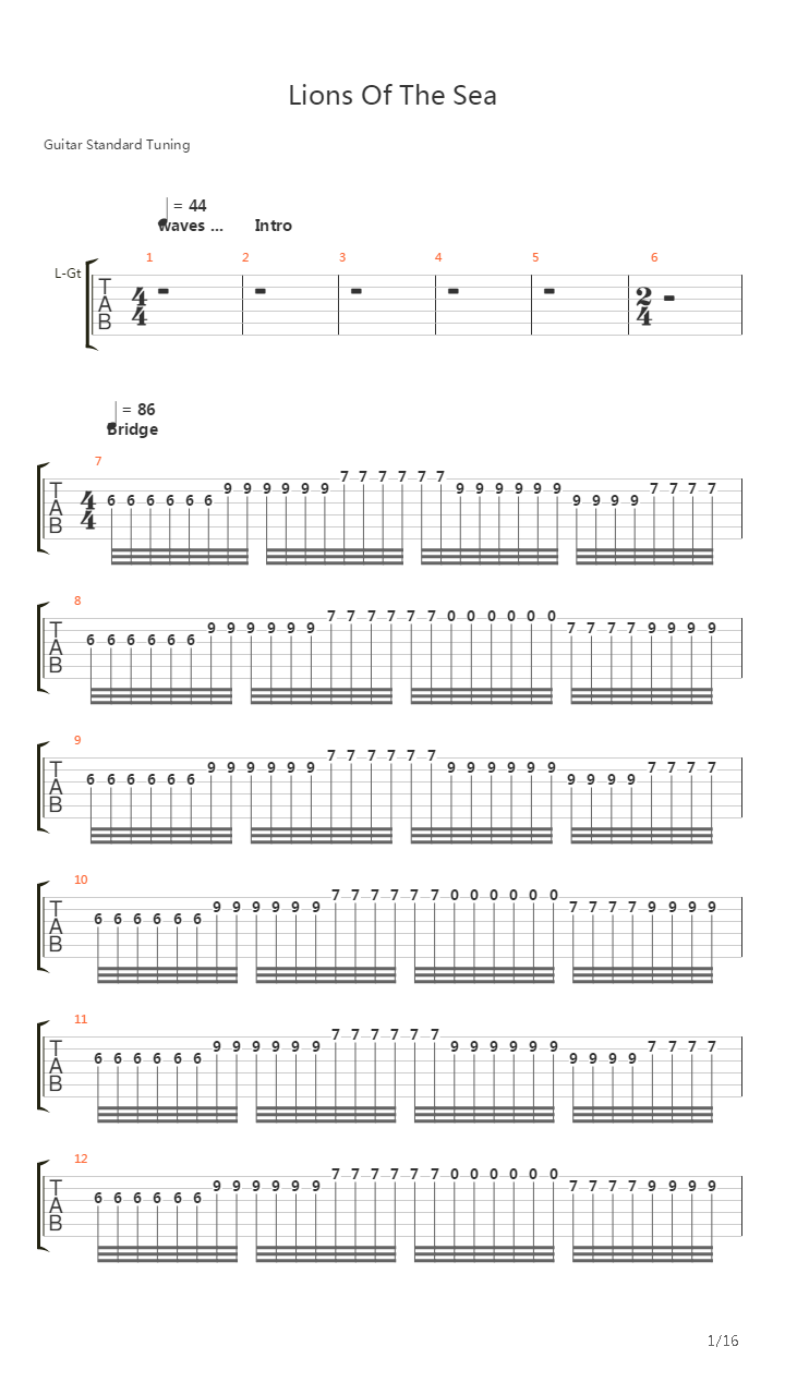 Lions Of The Sea吉他谱