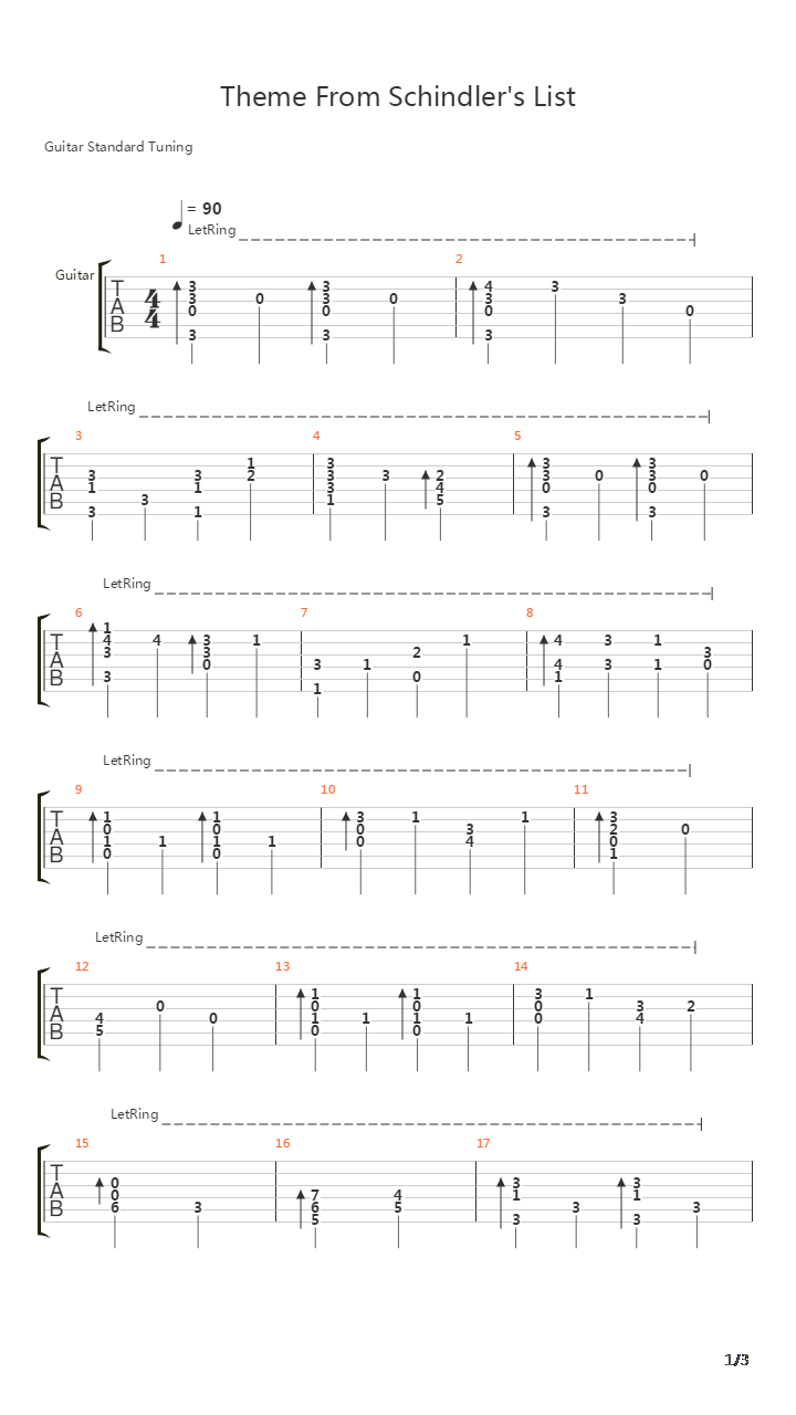 Theme From Schindler's List(辛德勒名单)吉他谱