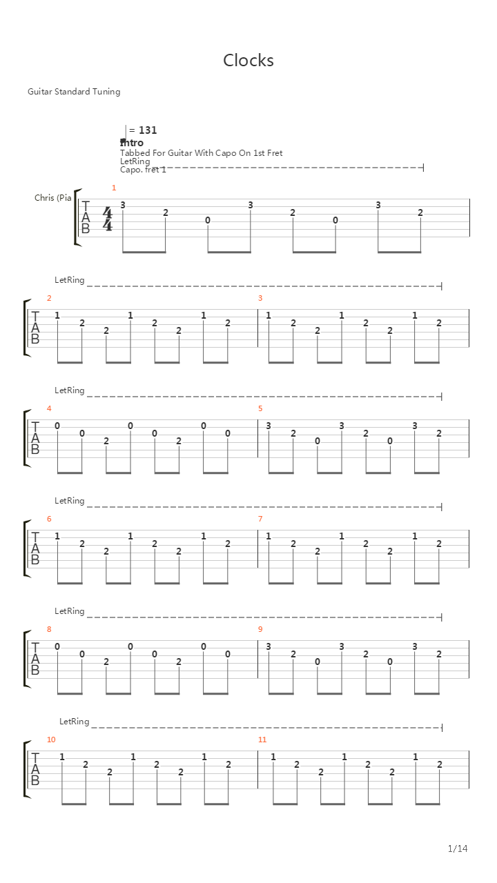 Clocks吉他谱