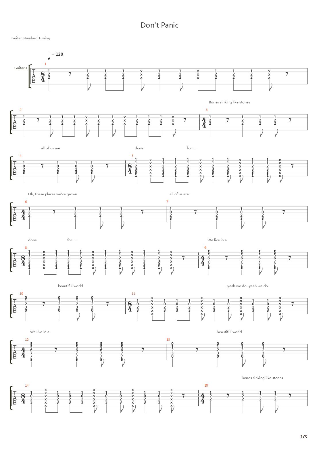 Don't Panic吉他谱