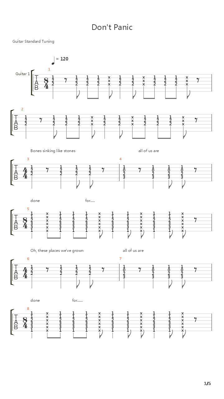 Don't Panic吉他谱