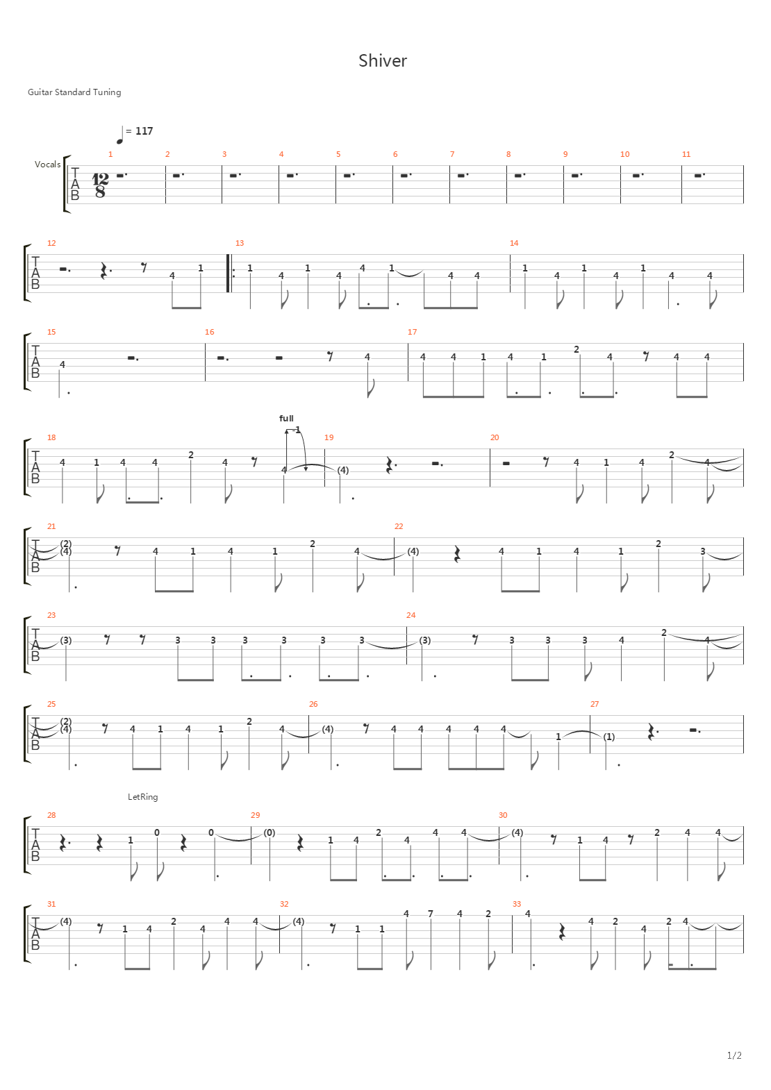 Shiver吉他谱