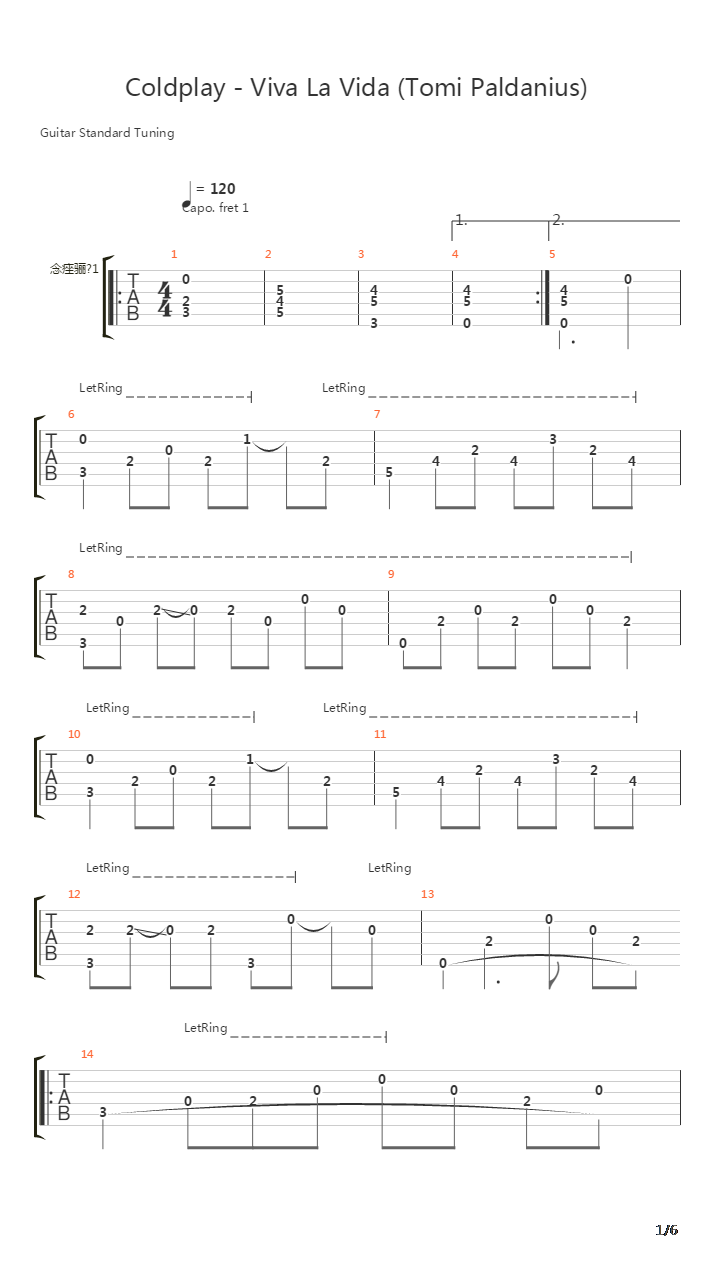 Viva La Vida (arr. by Tomi Paldanius)吉他谱