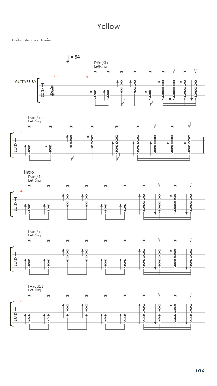 Yellow吉他谱