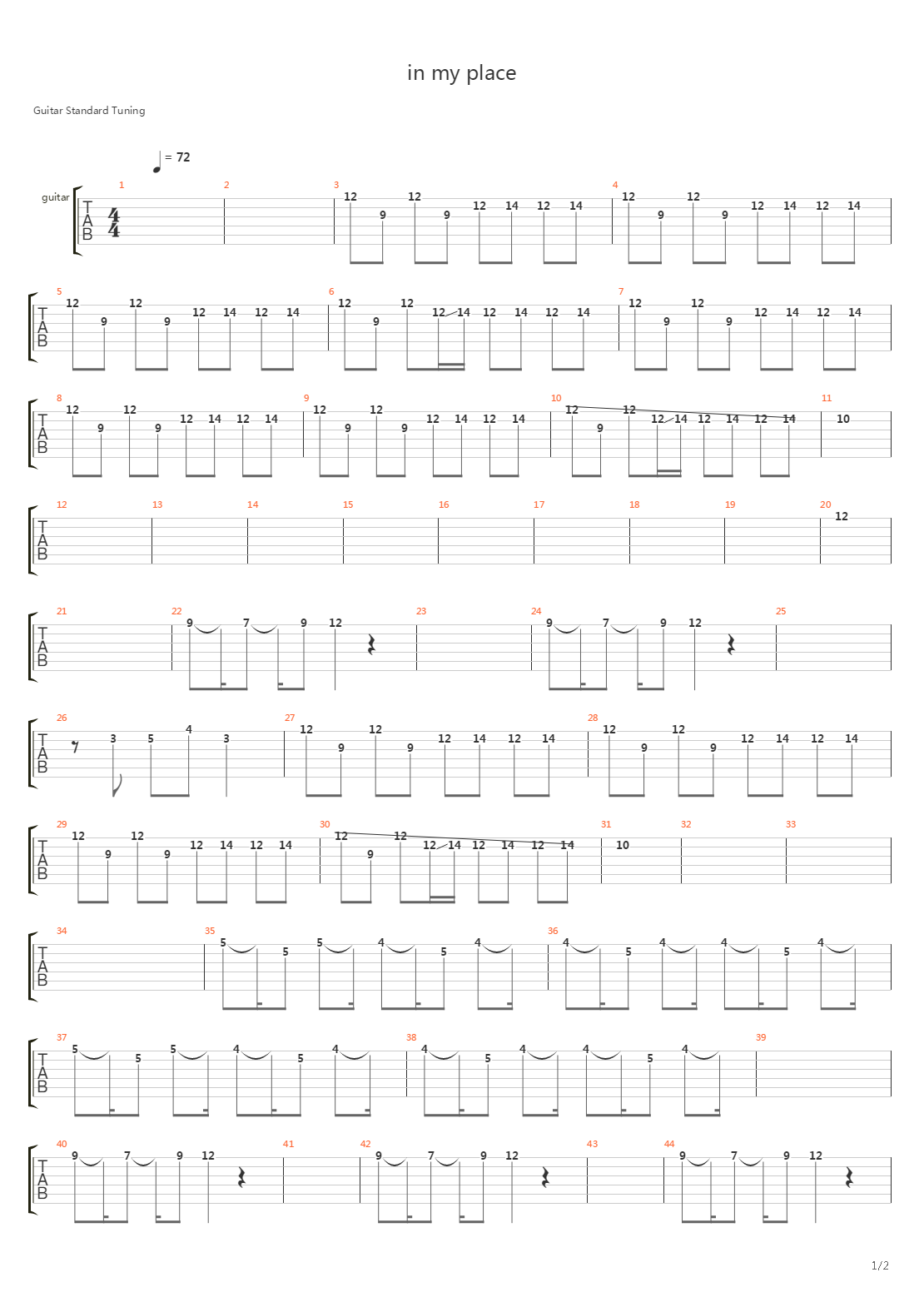 in my place吉他谱