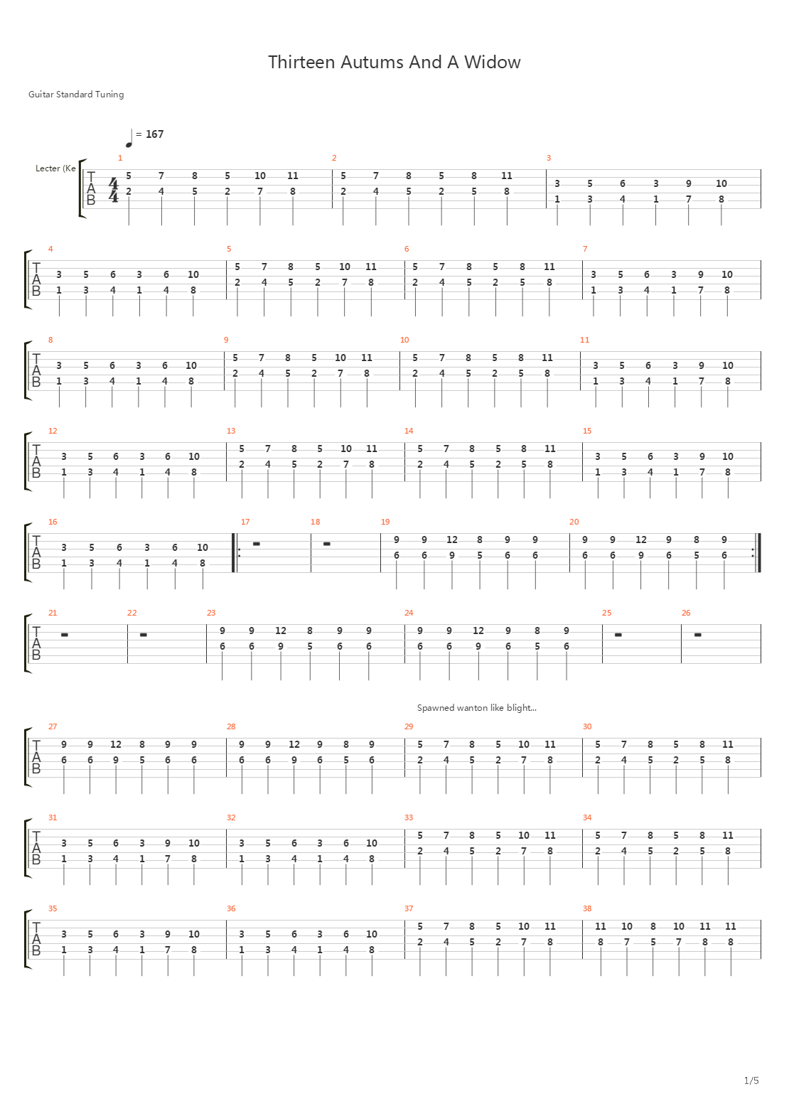 Thirteen Autums And A Widow吉他谱