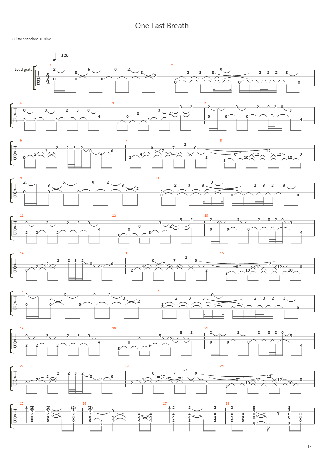 One Last Breath吉他谱