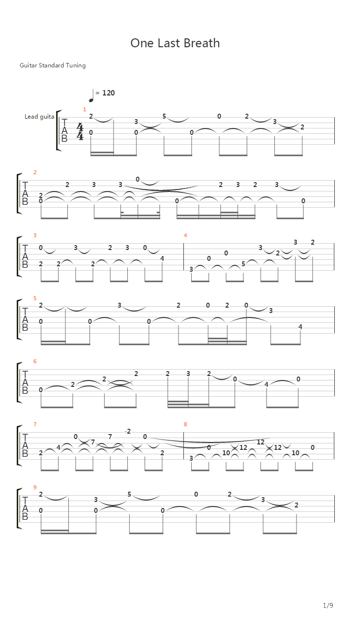 One Last Breath吉他谱