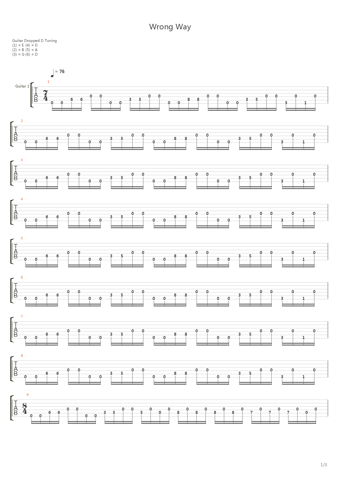 Wrong Way吉他谱