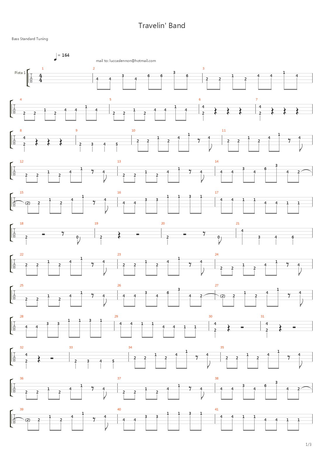 Travelin' Band (bass 4 Strings)吉他谱