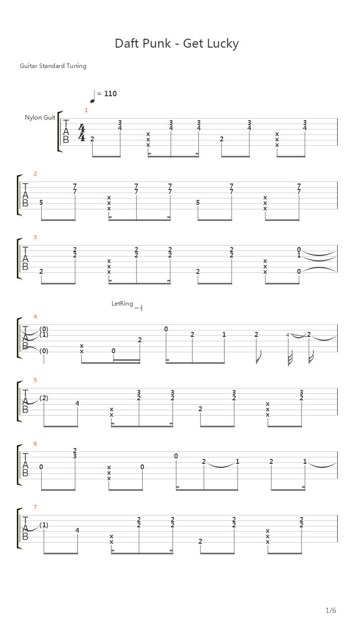 Get lucky (arr. by Justin Brown)吉他谱