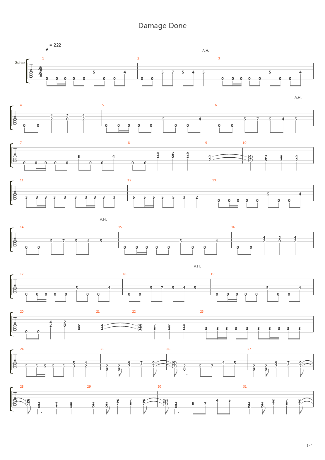 Damage Done吉他谱