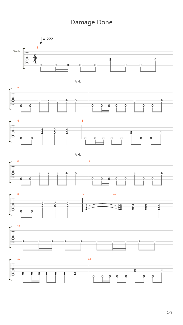 Damage Done吉他谱