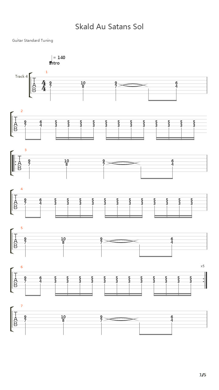 Skal Au Satans Sol吉他谱
