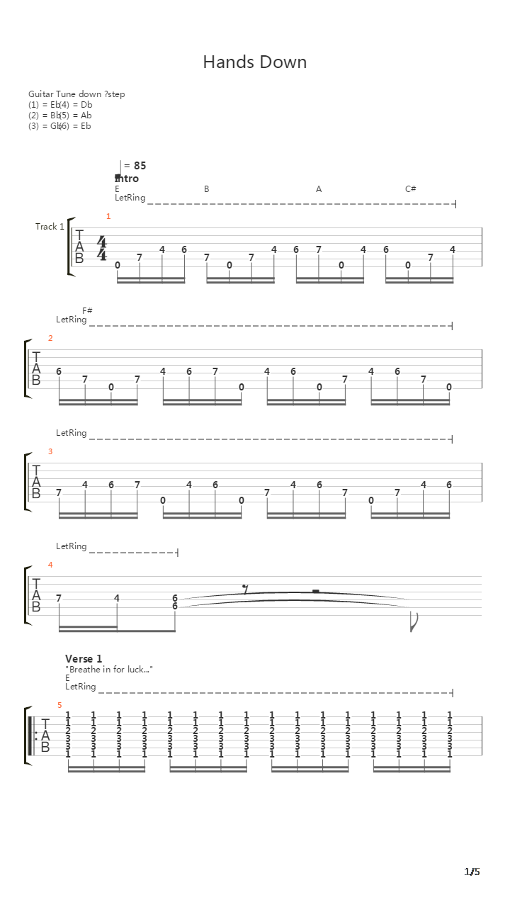 Hands Down吉他谱