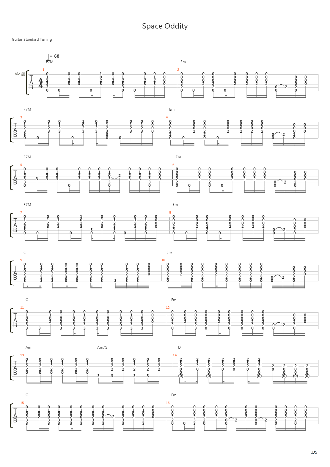 Space Oddity吉他谱