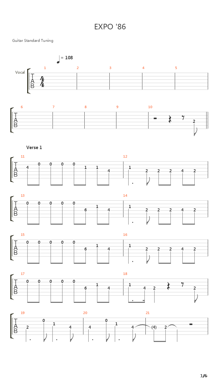 Expo '86吉他谱