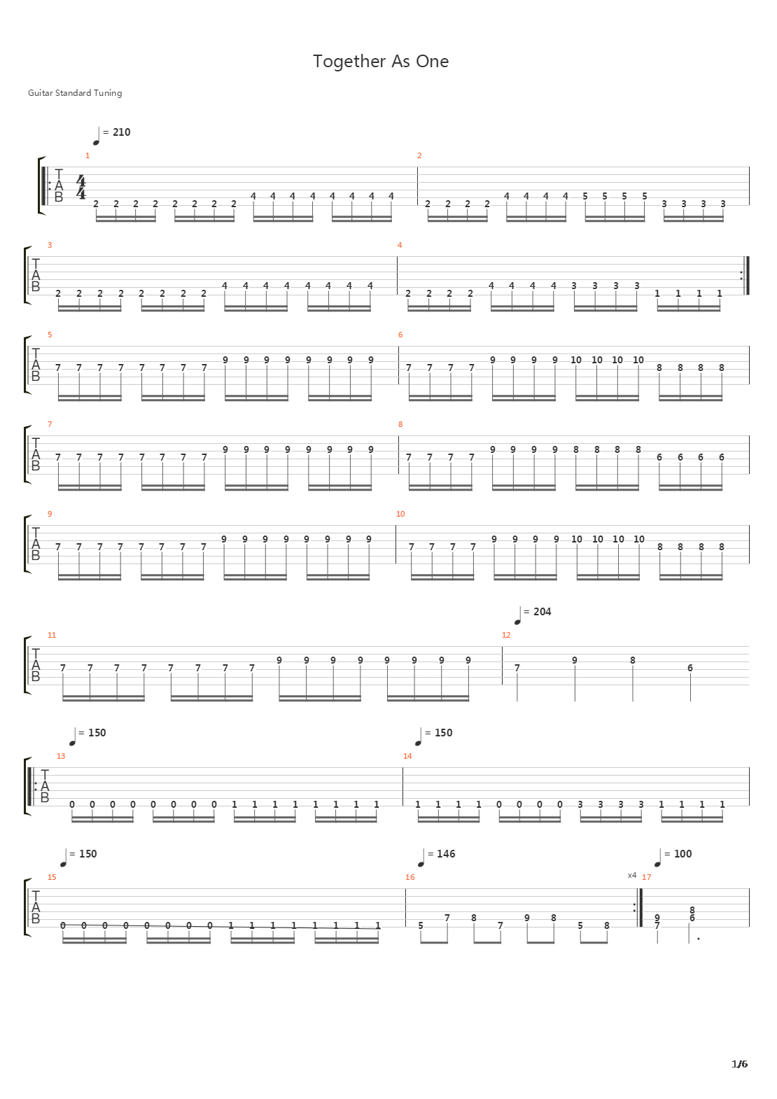 Together As One吉他谱
