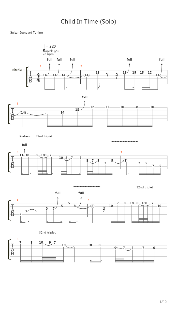 Child In Time (Solo)吉他谱