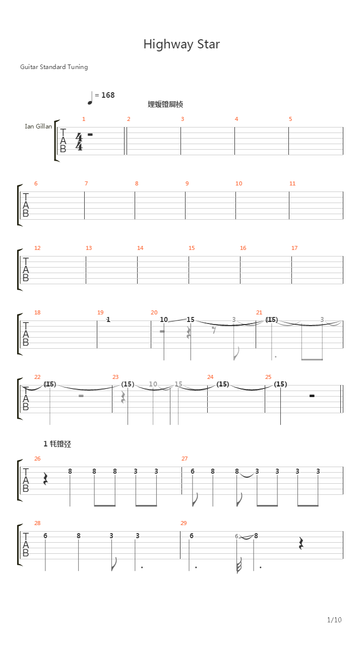 Highway Star吉他谱