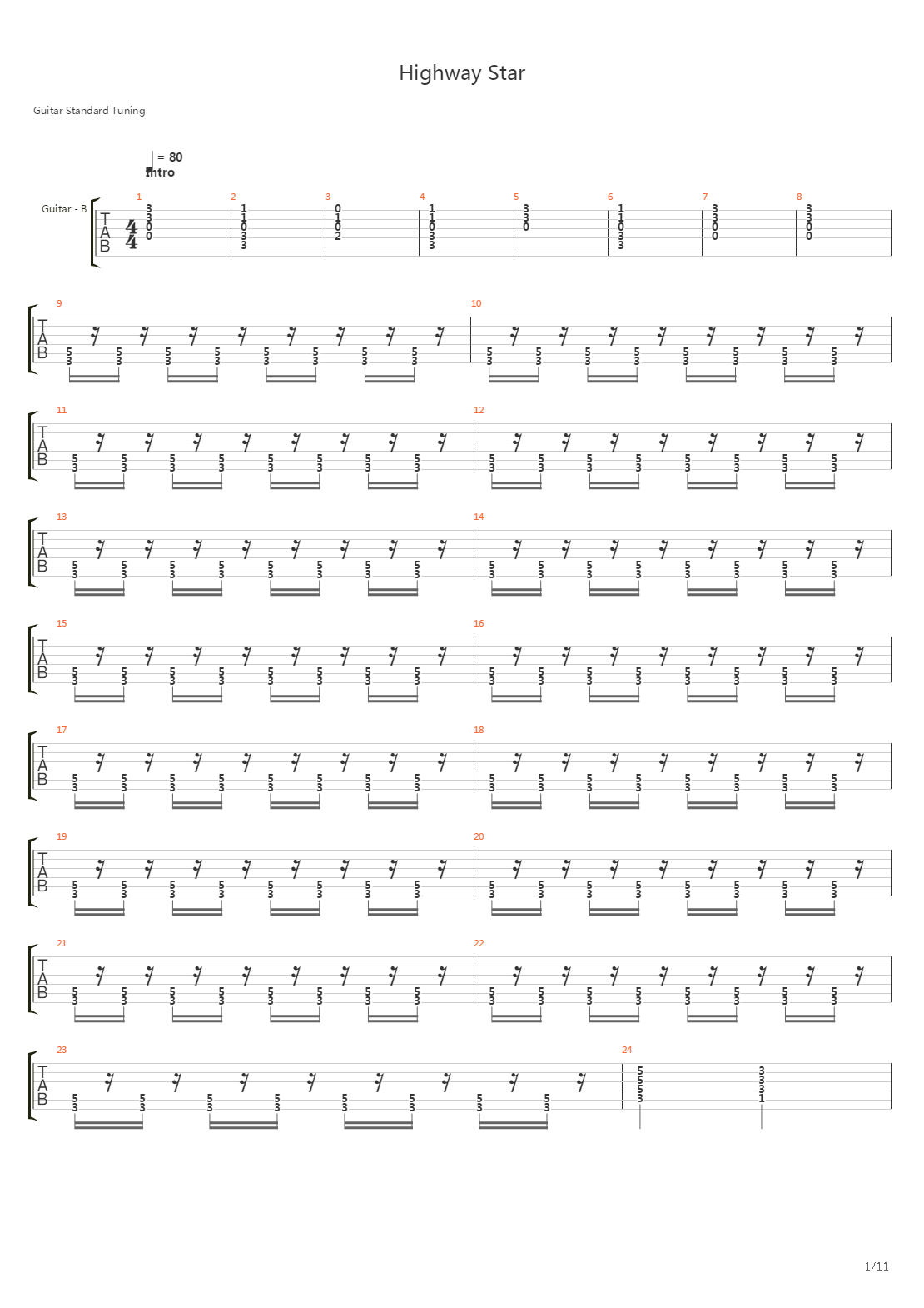 Highway Star吉他谱